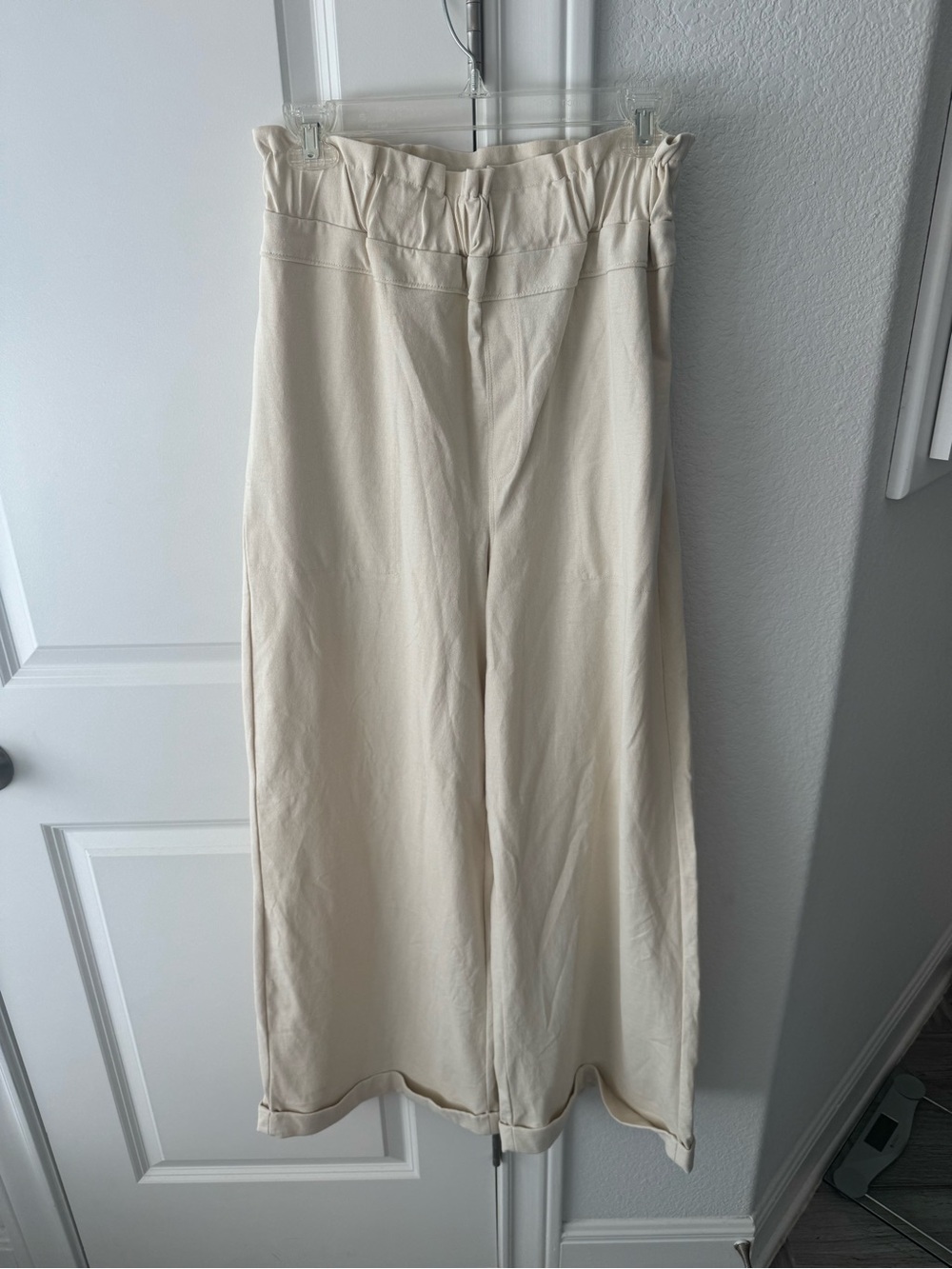 100% Cotton Free People Beach Cream Paperbag Waist Wide-Leg Chinos
